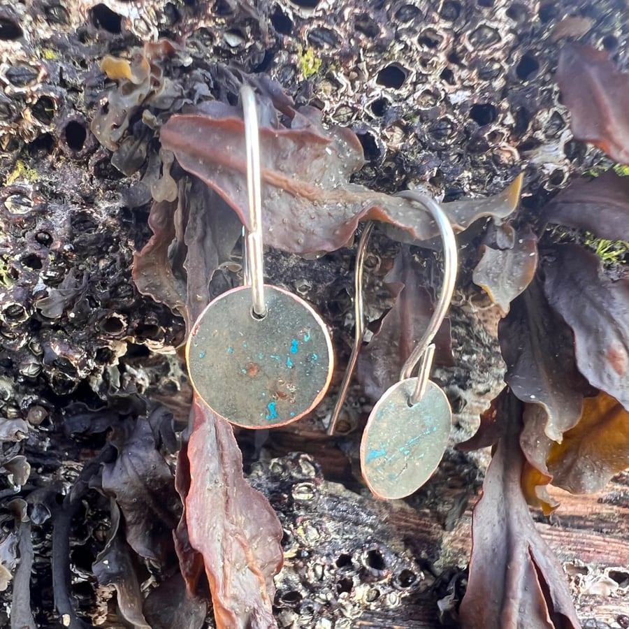 Small Circle Verdigris Dangle Earrings