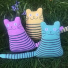 Pastel colours knitted cat dolls - pink, yellow  & green 