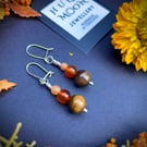 Sterling Silver dangle earrings with Tigers Eye, Red Agate and Peach Aventurine 