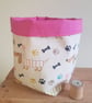 Fabric storage container: stripey daschunds; lined with pink - Image 2
