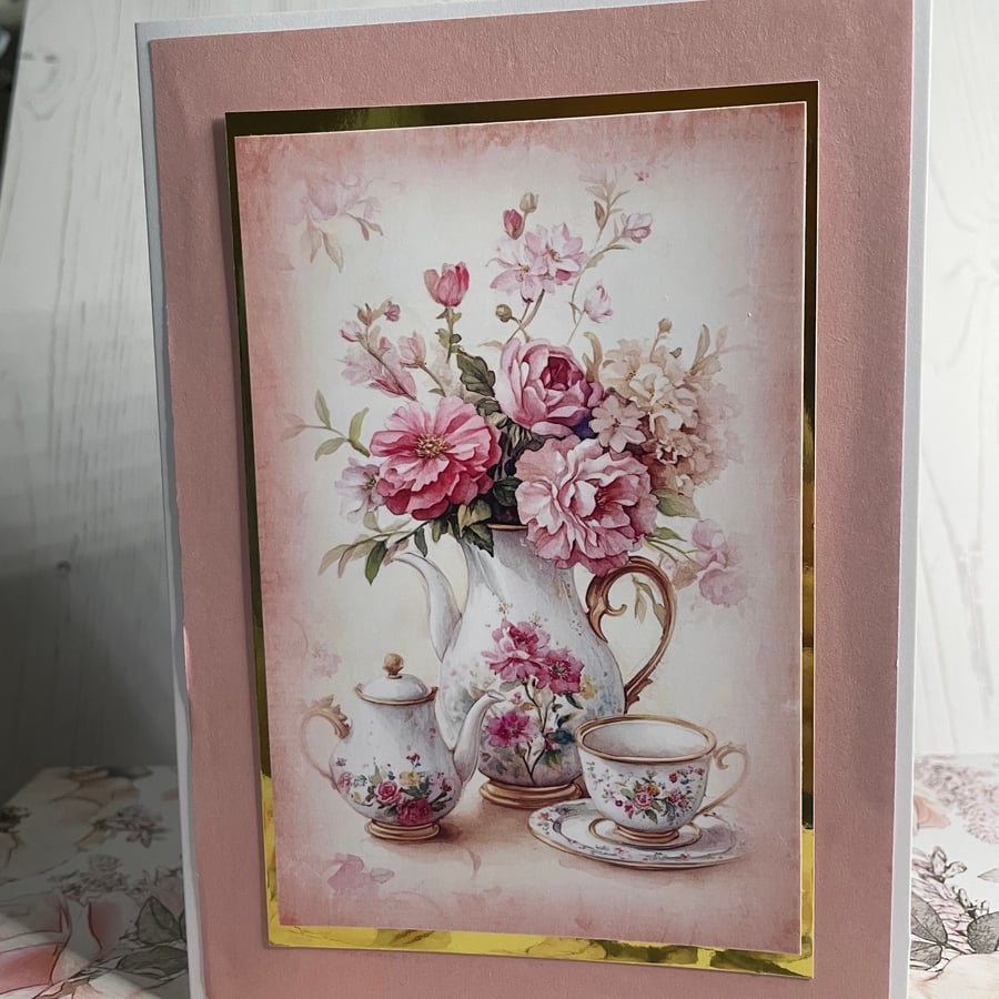 Greeting Card - Vintage Peach Flowers - C182