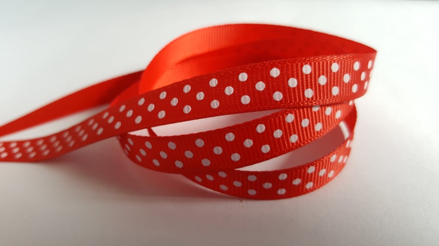 3m Ribbon - Printed Grosgrain - 9mm - Polka Dot - Red 
