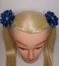 Dark Blue Ribbon Roses with Rhinestones, Cute Toddler Pigtail Elastics, Birthday - Image 7