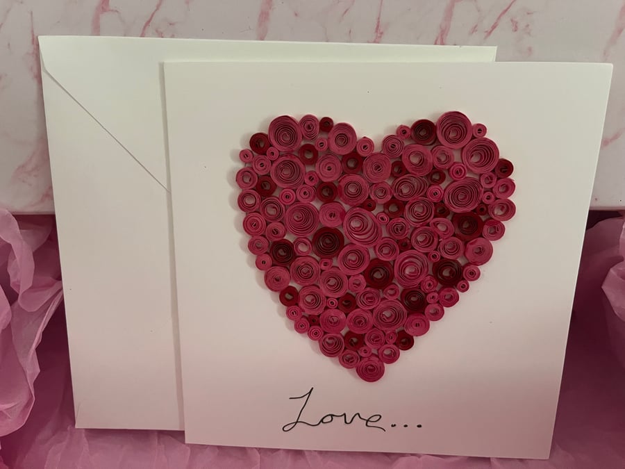 Handmade quilled valentines card
