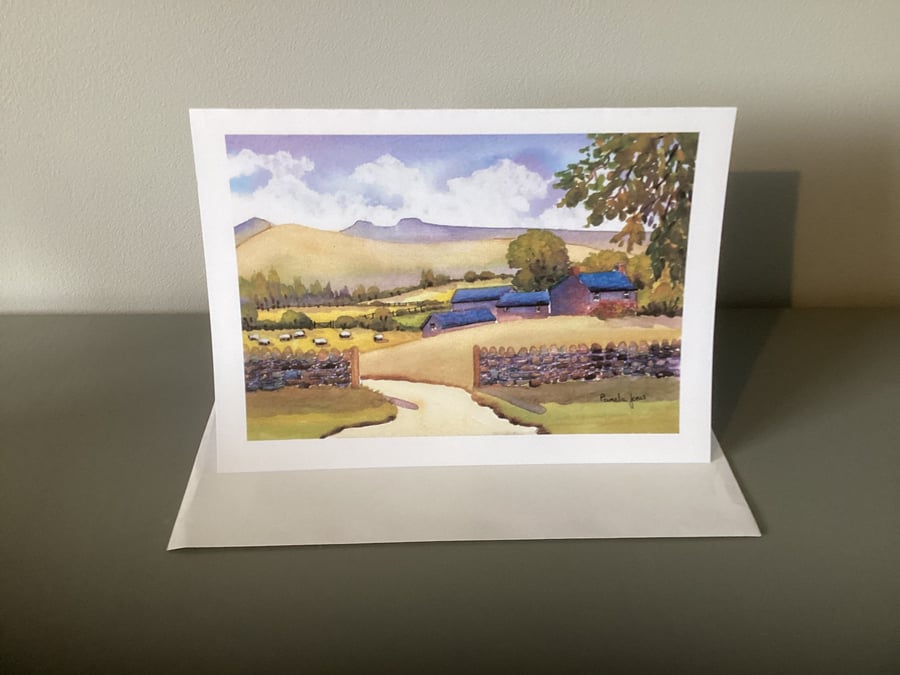 Hillside Cottage, The Brecon Beacons, Wales, Art Greetings Card, Blank inside