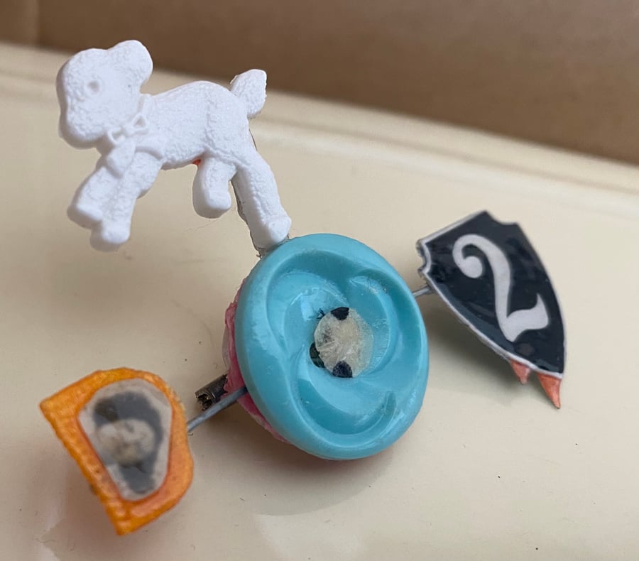 Lamb brooch inspired by vintage lamb illustrations, Silence of the Lambs