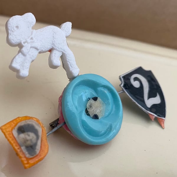 Lamb brooch inspired by vintage lamb illustrations, Silence of the Lambs