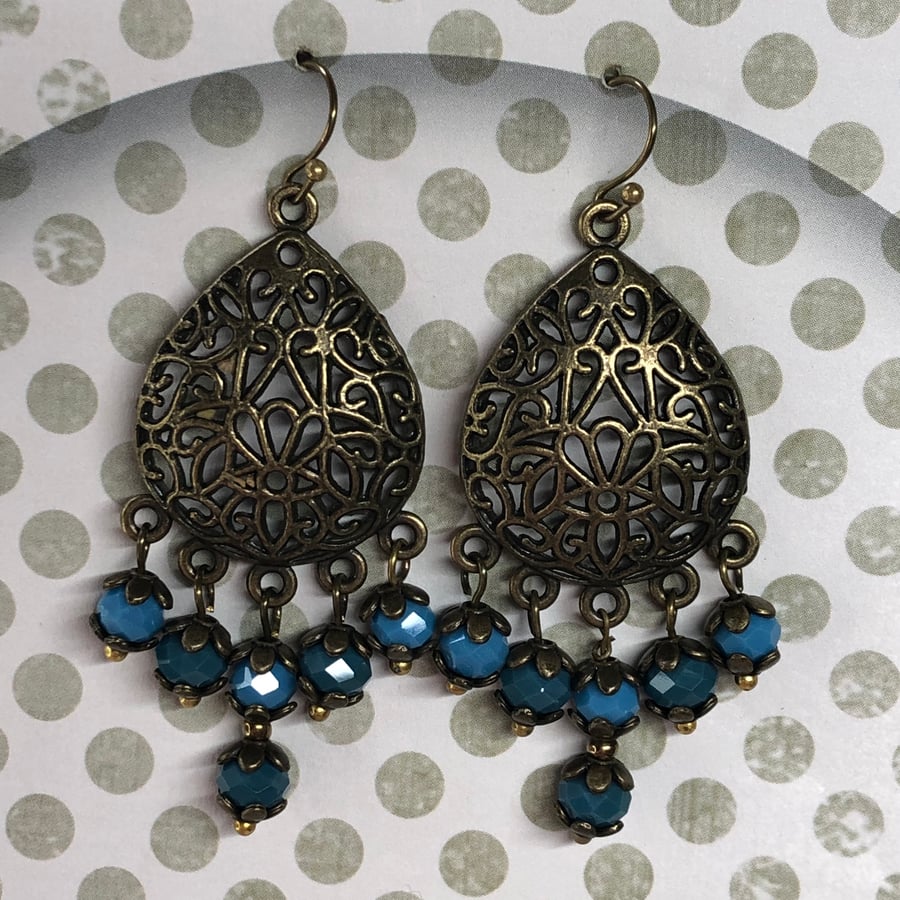 Turquoise Teal opaque chandelier earrings