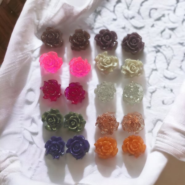 Handmade Resin Roses Stud Earrings
