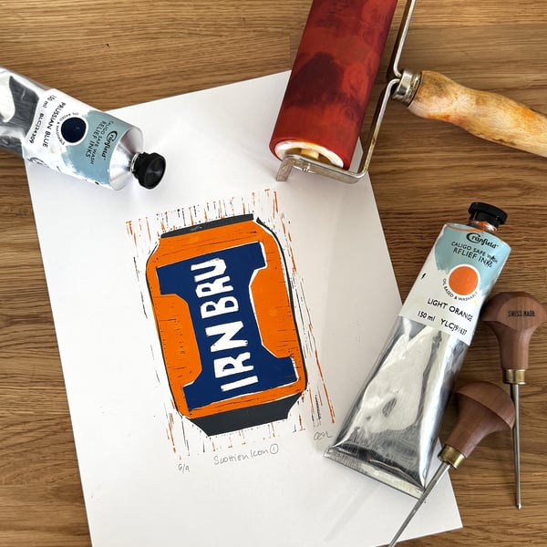 Irn Bru Print - Limited Edition Colour Lino Print