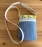 Fabric crossbody bag, phone bag, blue cotton, with an adjustable strap