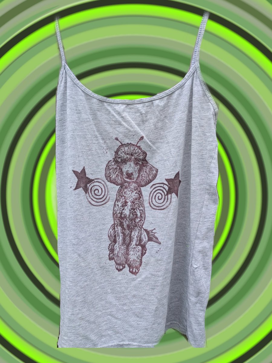 upcycled lino print unique alien poodle tank top sized medium