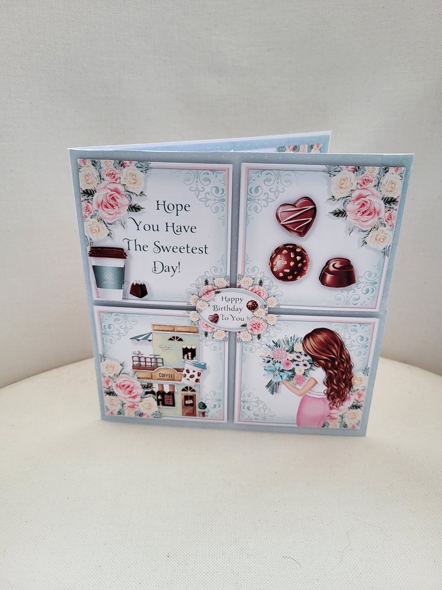Card for chocoholic, daughter birthday card, card for mum, floral birthday card