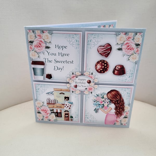 Card for chocoholic, daughter birthday card, card for mum, floral birthday card