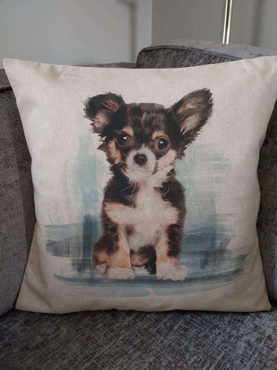 Handmade Print Cushion Cover Animal Dog Chihuahua 