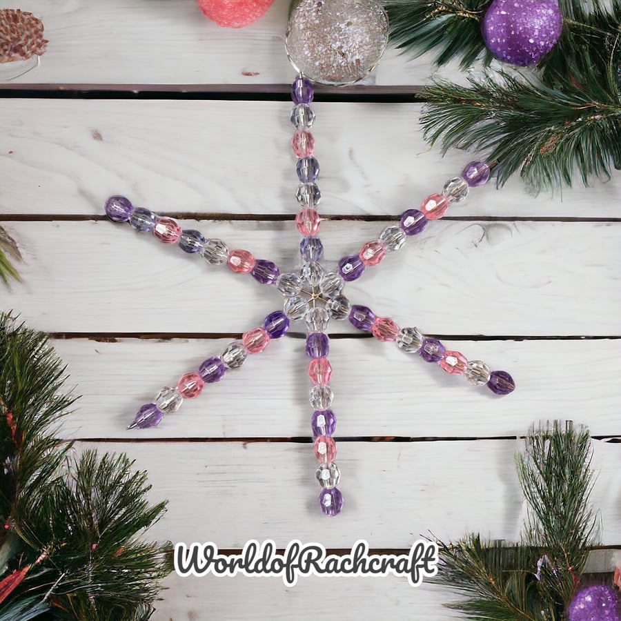 Purple and pink snowflake tree ornament