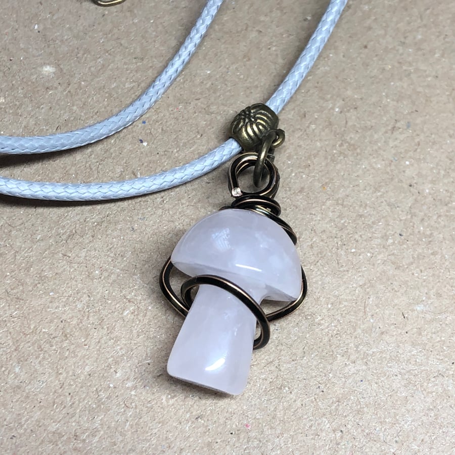 Wire wrap Rose Quartz mushroom necklace