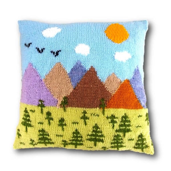 Knitting Pattern for Trees and Mountains Cushion.  Digital Pattern