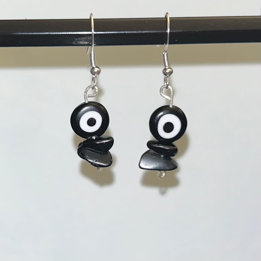 Sterling Silver Evil Eye Black Earrings