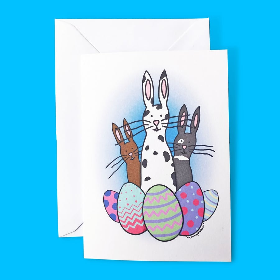 Bunnies and Easter Eggs Illustration A6 Card