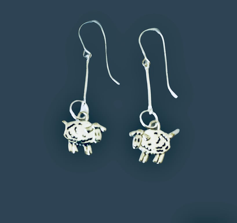 Sheep Earrings - Silver Plated 1”Drop - FREEPOST