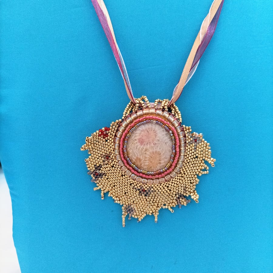 Sunrays Fossil Coral Beaded Necklace 