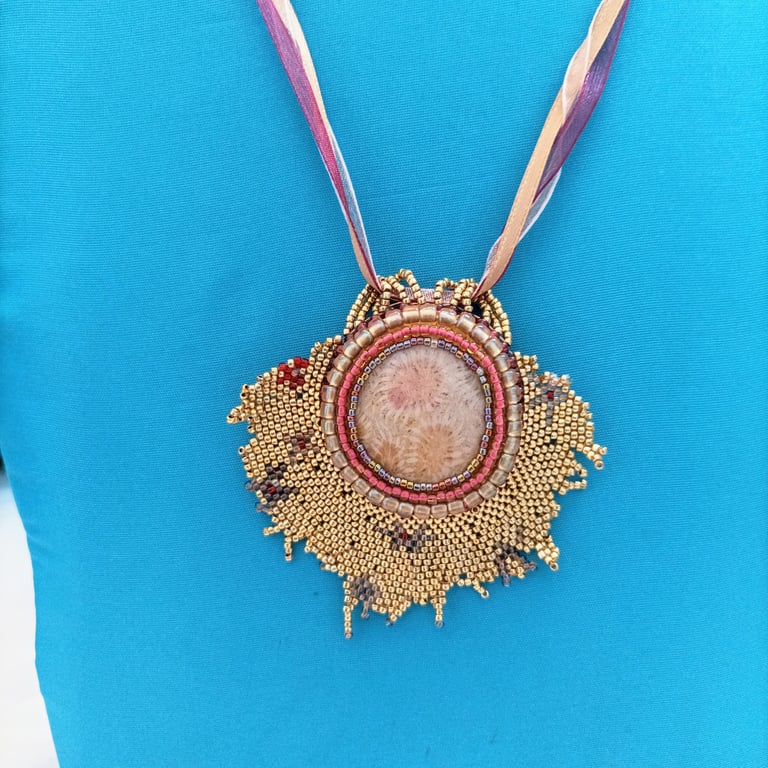 Sunrays Fossil Coral Beaded Necklace 