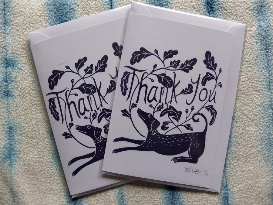Saluki & Acorn Leaves Dog Purple Thank You Card
