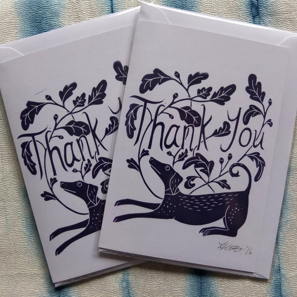 Saluki & Acorn Leaves Dog Purple Thank You Card