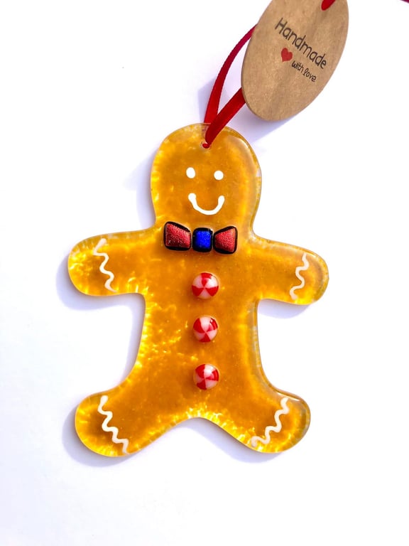 Fused glass gingerbread man person Christmas tree decoration 