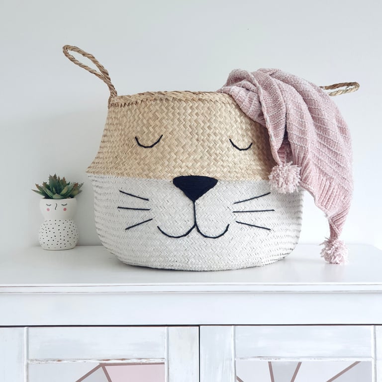 Extra Large white bottom cat belly basket, two tone storage basket