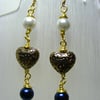 Pearl and Heart Dangling Earrings