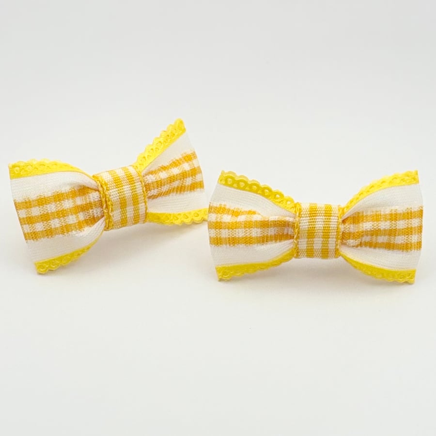 Yellow Gingham Bow Hair Bobbles 