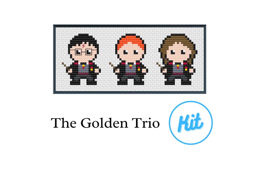 Easy Cross Stitch Kit: HP Magical Characters - Golden Trio - For Beginners