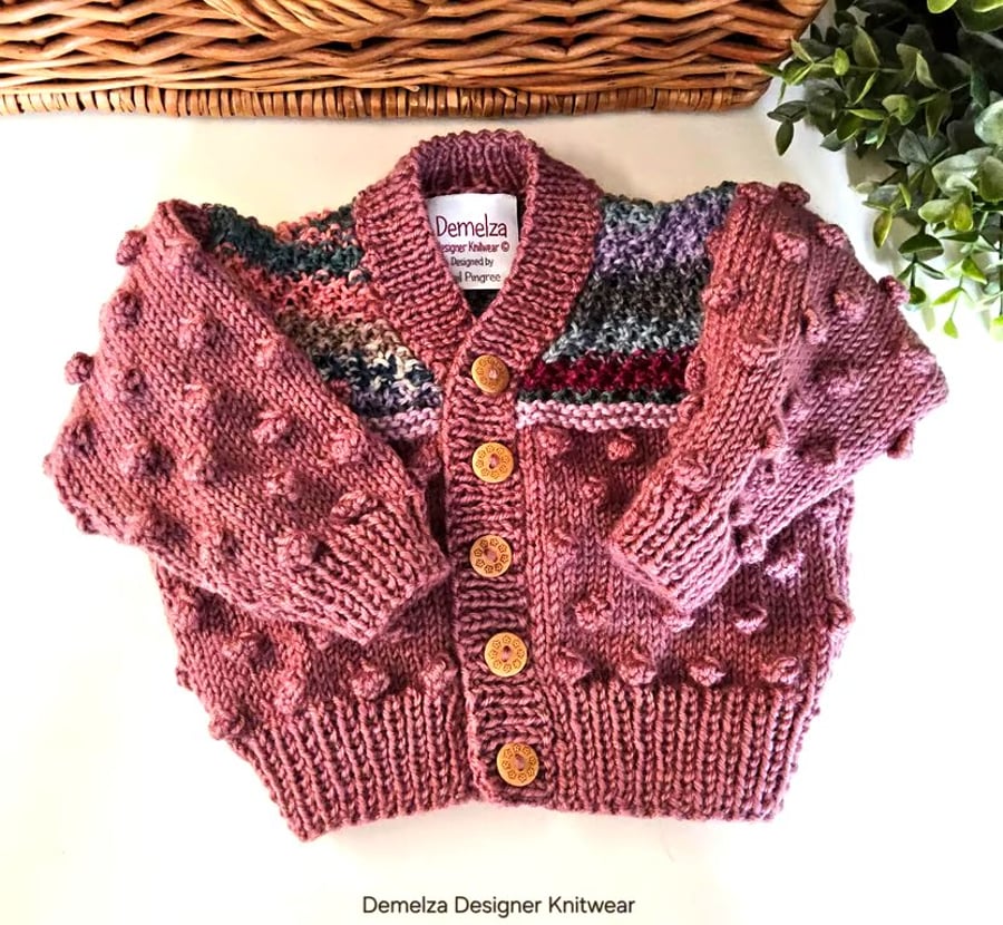 Hand Knitted Bobble Design Merino Wool Baby Cardigan 3-9 months size