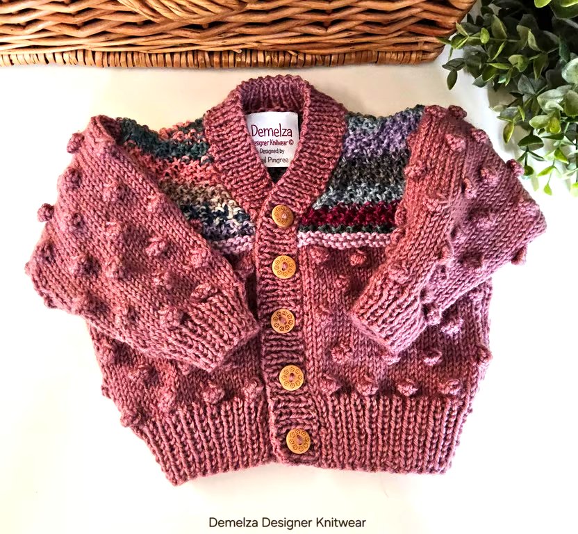 Hand Knitted Bobble Design Merino Wool Baby Cardigan 3-9 months size