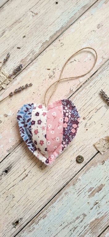 Handmade Lavender Scented Hanging Heart - Reversible Patchwork & Floral