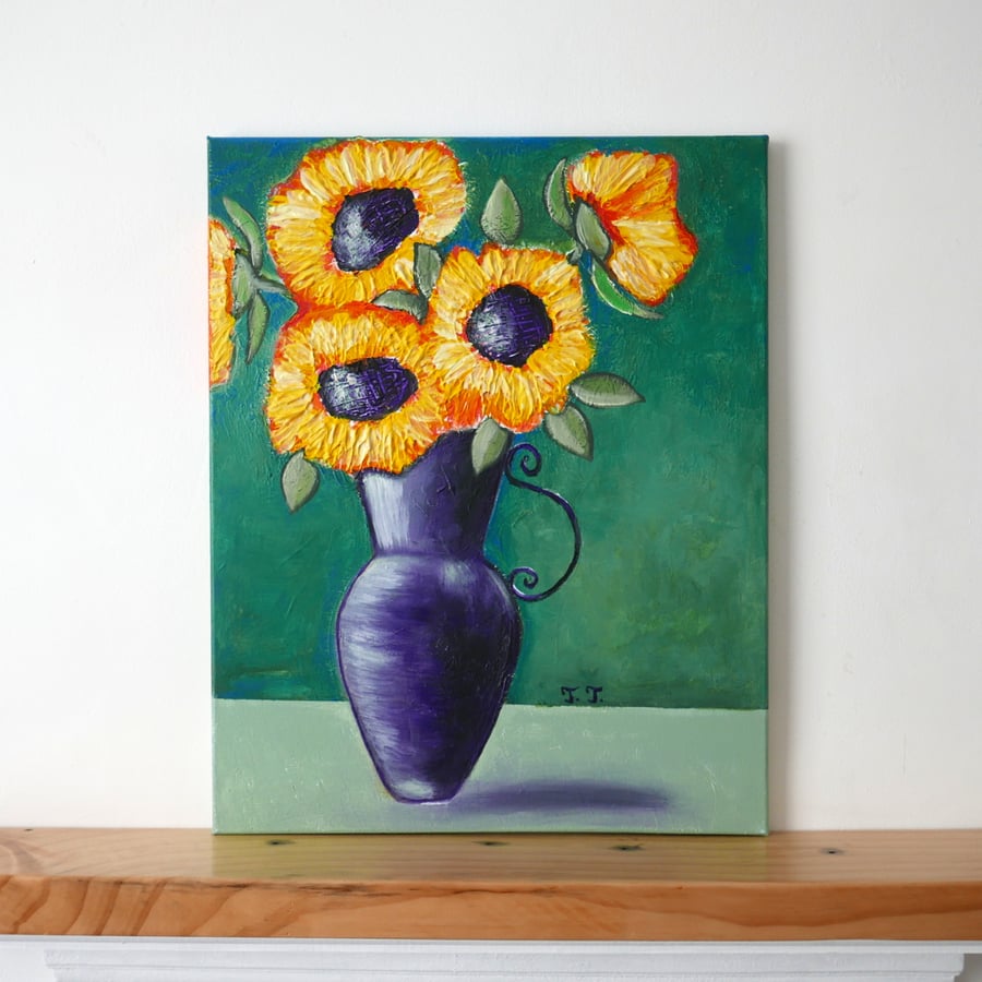 Sunflower Painting, Contemporary Modern Floral Art, Yellow Flowers Artwork