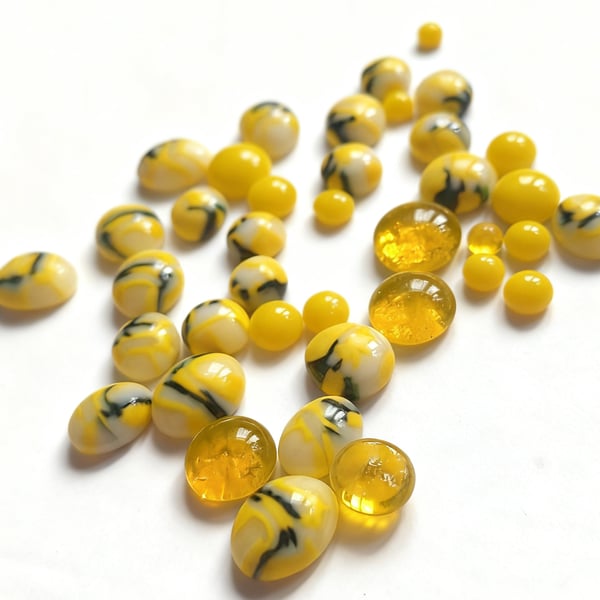  Fused Glass Cabochons, yellow  50g Mystery Mix.  Handmade Bullseye COE 