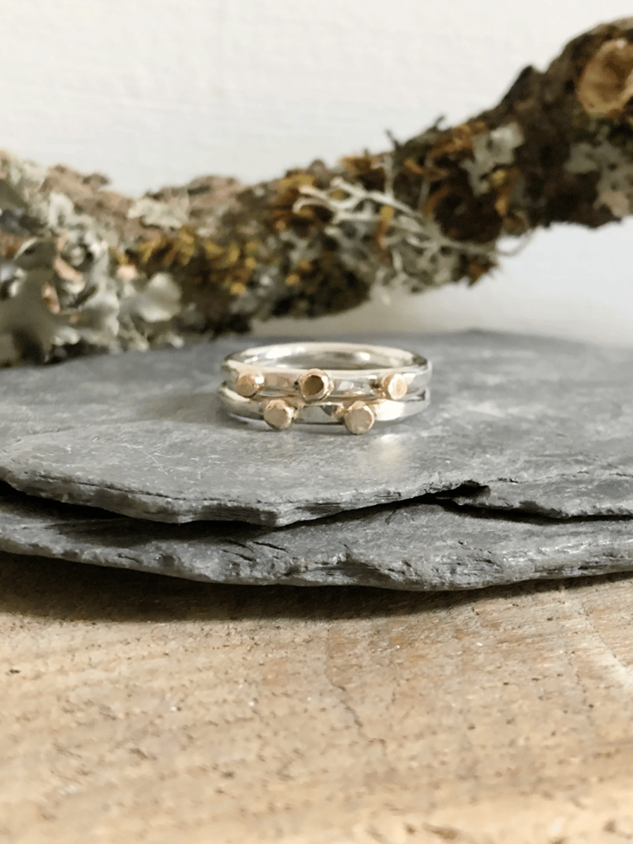 Silver and Gold Stacking Rings - Stackable Rings - Silver Rings with Gold