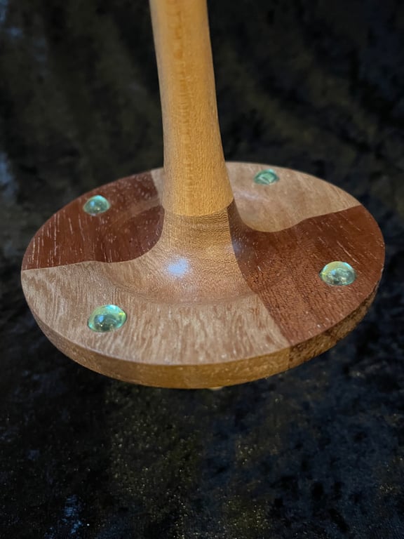 Hard turned supported spindle and bowl in hardwoods