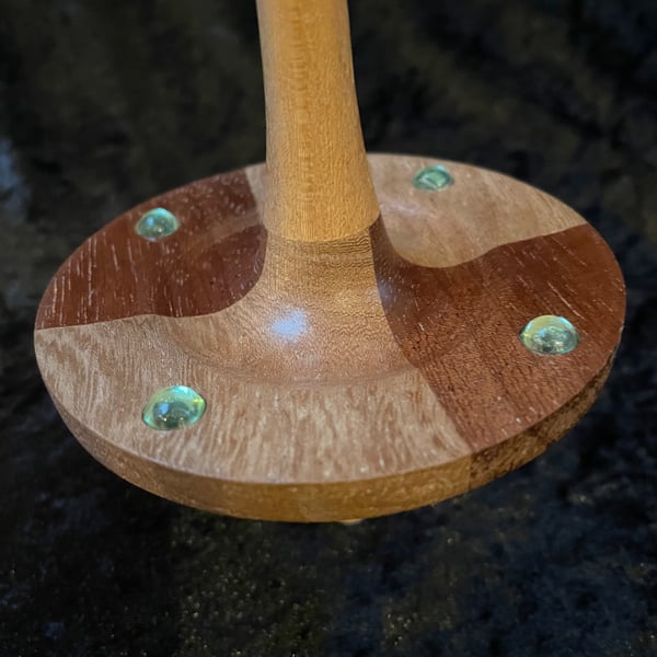 Hard turned supported spindle and bowl in hardwoods