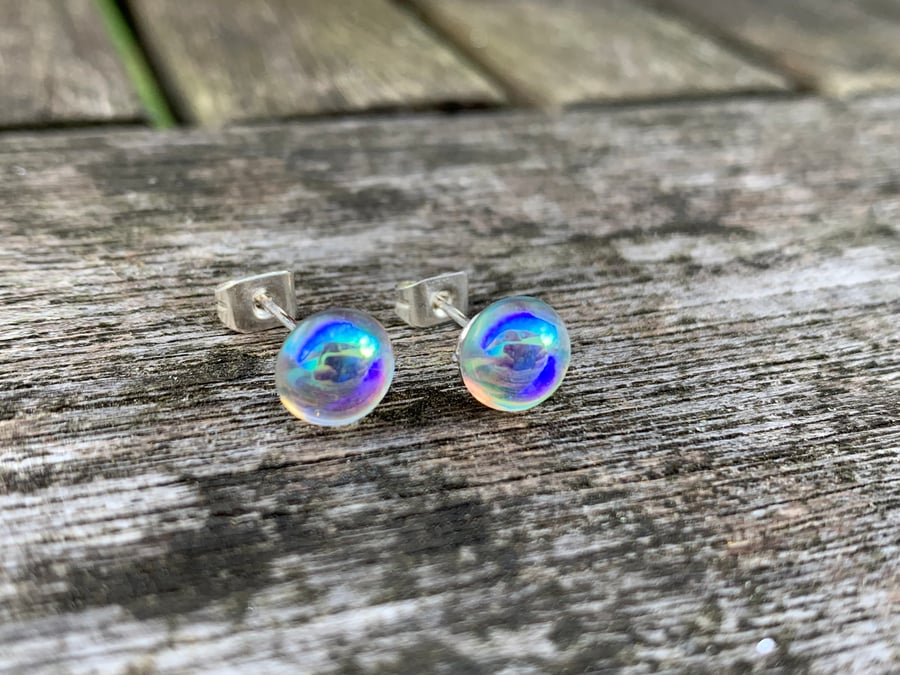 Crystal glass cabochon stud earrings