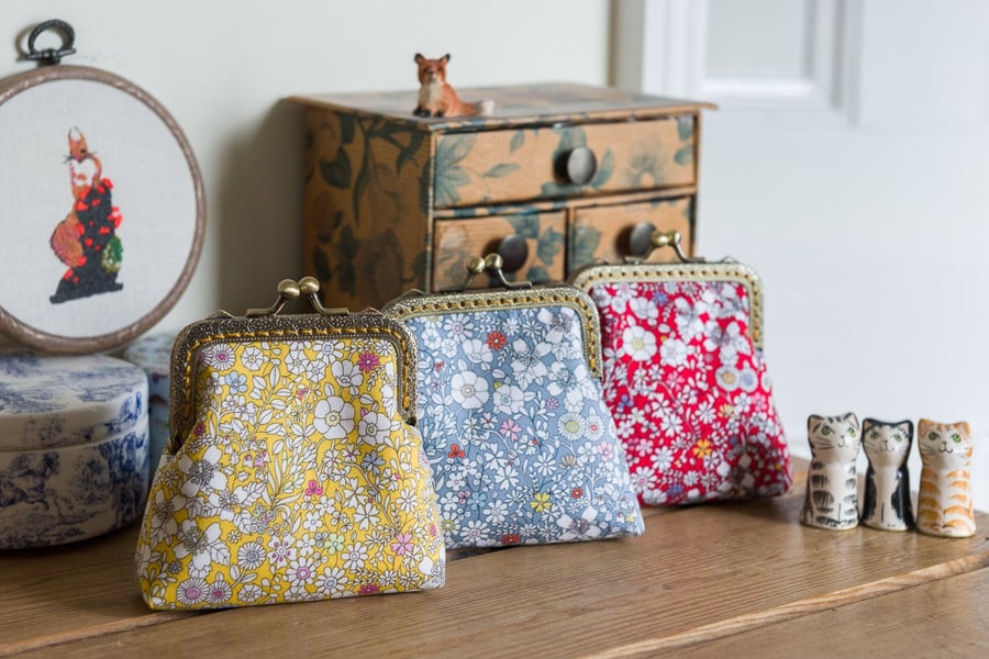 Coin purse made with Liberty cotton in the print: 'June's Meadow' in 3 colours