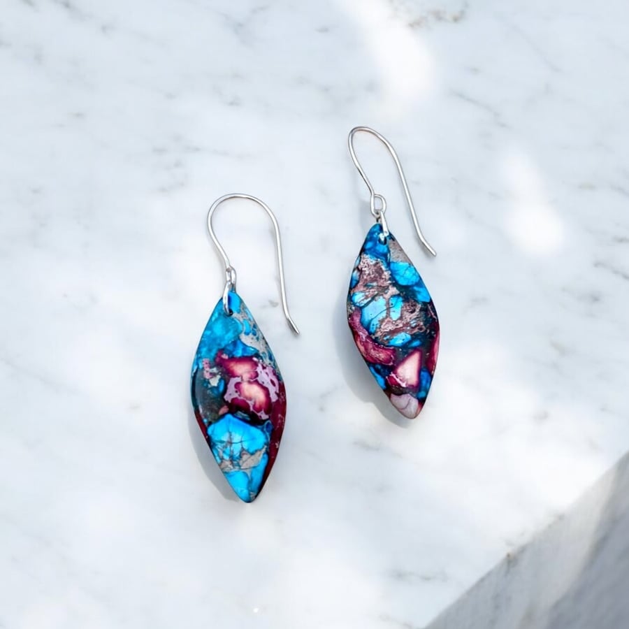 Sterling Silver Imperial Jasper Earrings,  Gift Boxed