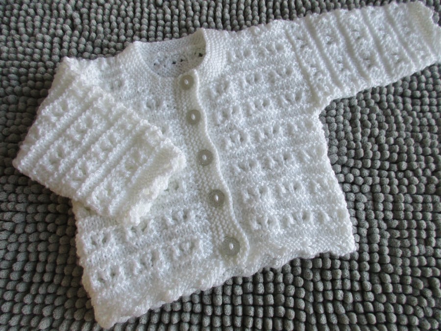 16" Round Neck White Lace  Baby  Cardigan