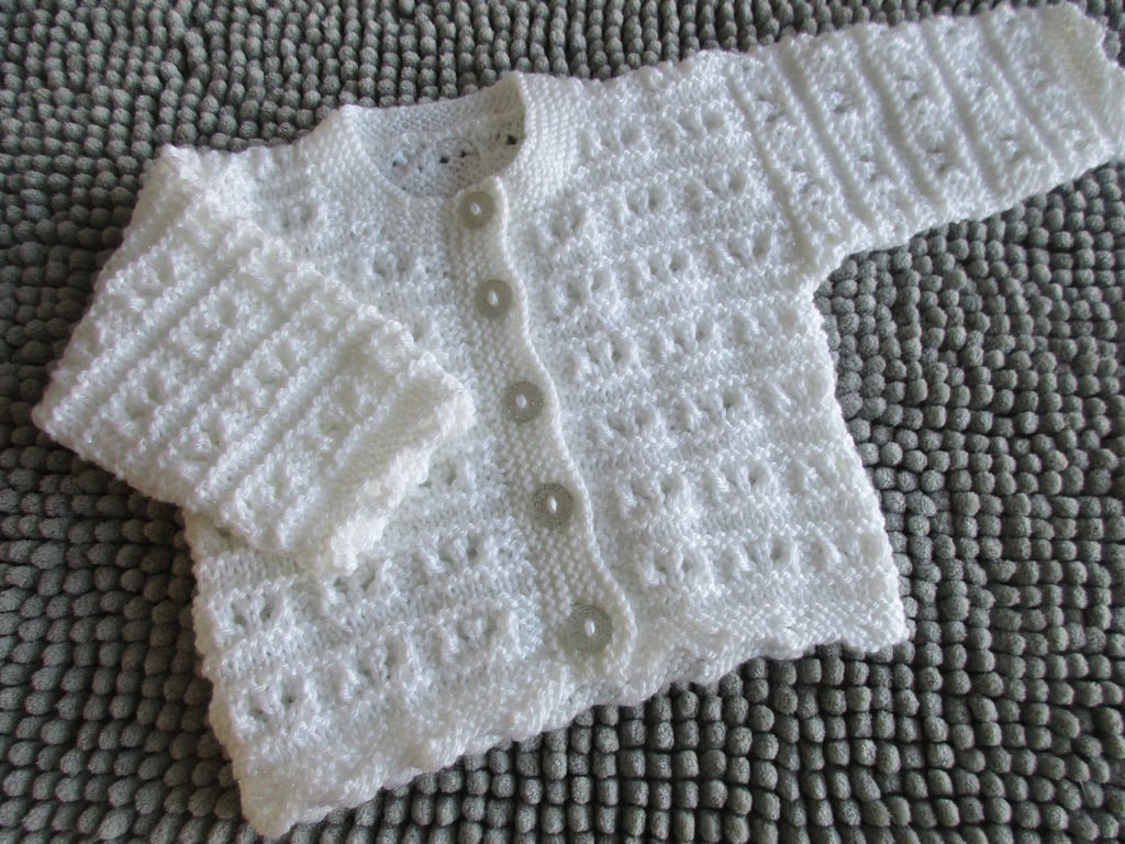 16" Round Neck White Lace  Baby  Cardigan