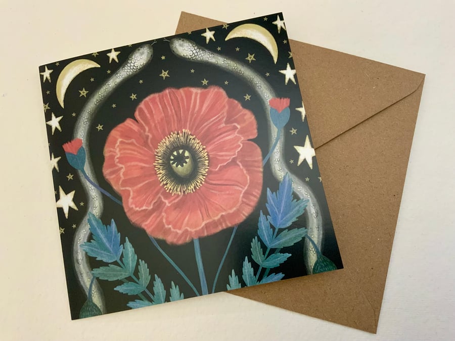 Snakes and Poppies,  Blank Greetings Card