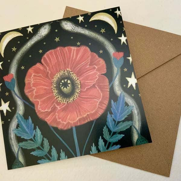Snakes and Poppies,  Blank Greetings Card