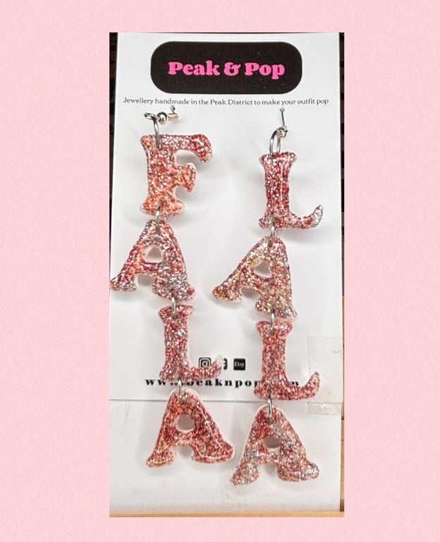 FA LA LA LA Glitter Letter Christmas Statement Earrings 